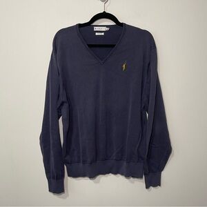 💙Peter Millar Vintage Navy V-Neck Cotton Knit Sweater